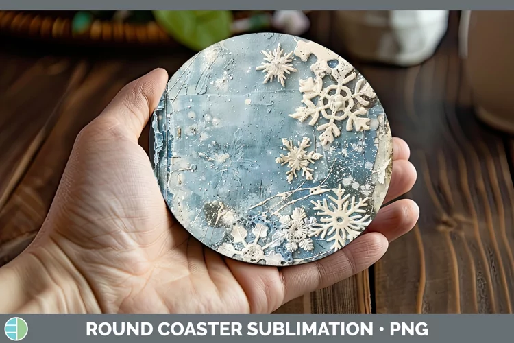 Vintage Blue Christmas Snowflakes Round Coaster Sublimation