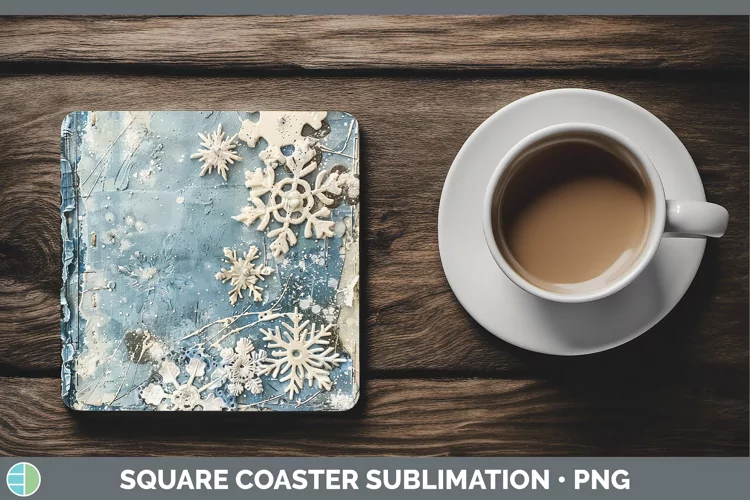 Vintage Blue Christmas Snowflakes Square Coaster Sublimation