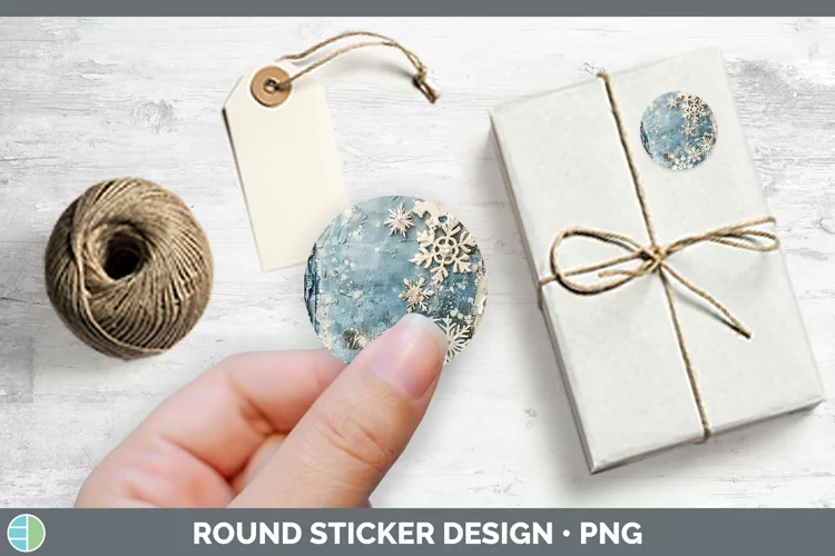 Vintage Blue Christmas Snowflakes Stickers | Round Labels De