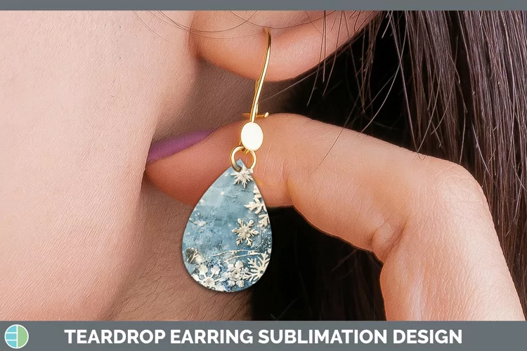 Vintage Blue Christmas Snowflakes Teardrop Earrings Sublimat