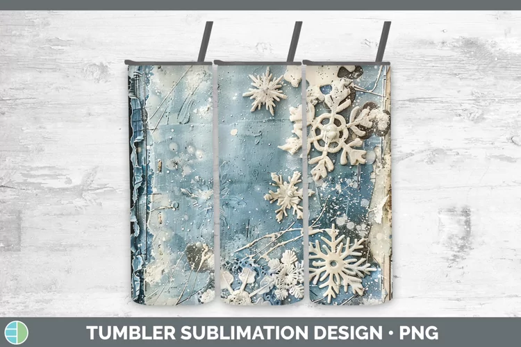 Vintage Blue Christmas Snowflakes Tumbler Sublimation 20 oz