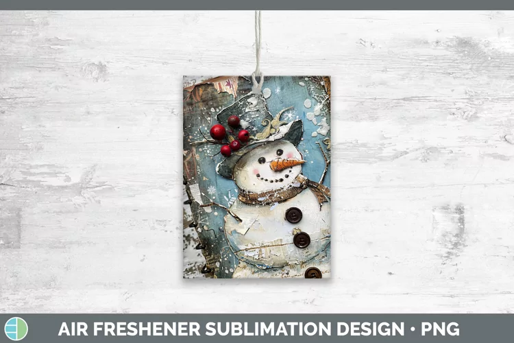 Vintage Blue Christmas Snowman Air Freshener Sublimation Car