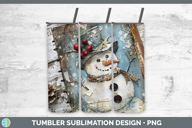 Vintage Blue Christmas Snowman Tumbler Sublimation 20 oz Ski