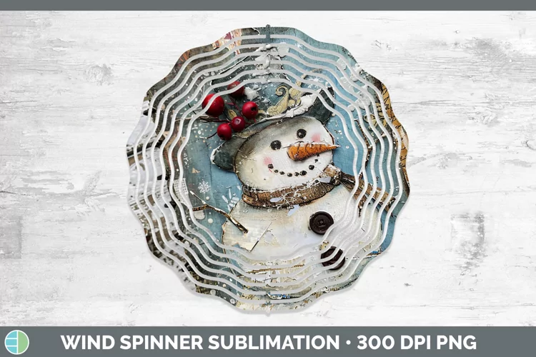 Vintage Blue Christmas Snowman Wind Spinner Sublimation Spin