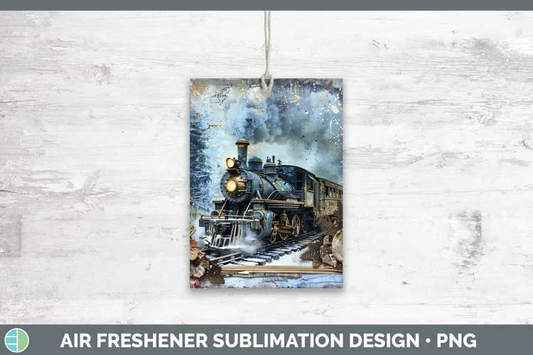Vintage Blue Christmas Train Air Freshener Sublimation Car F