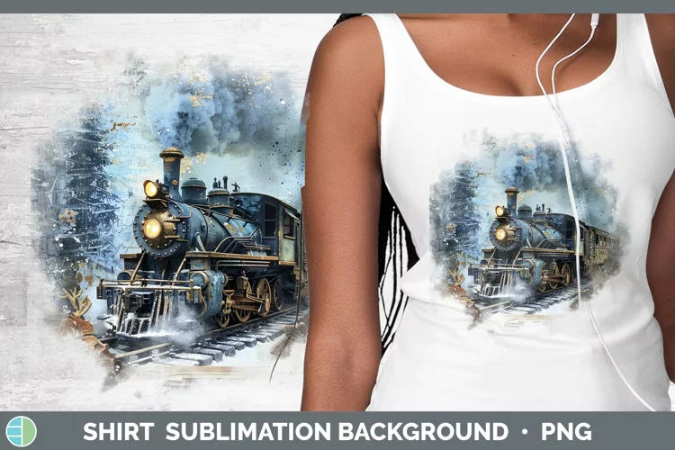 Vintage Blue Christmas Train Shirt Sublimation Sublimation B