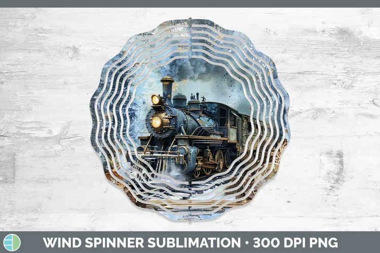 Vintage Blue Christmas Train Wind Spinner Sublimation Spinne