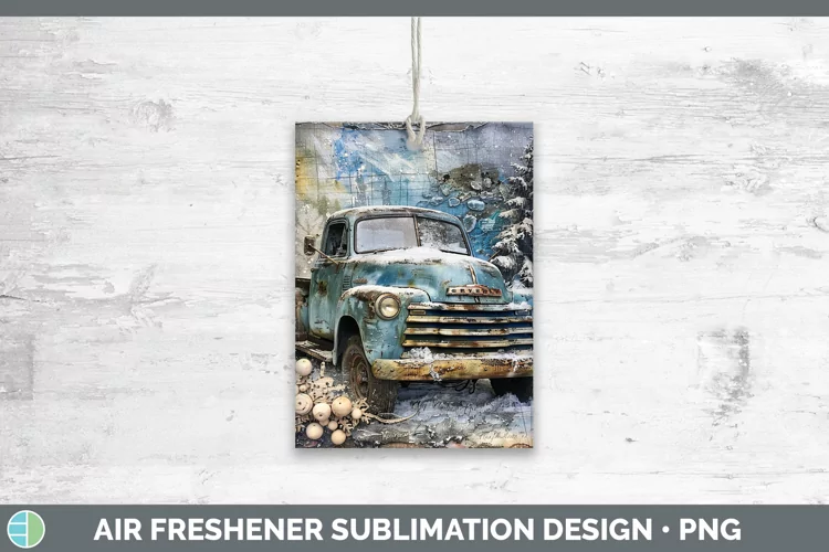 Vintage Blue Christmas Vintage Truck Air Freshener Sublimati