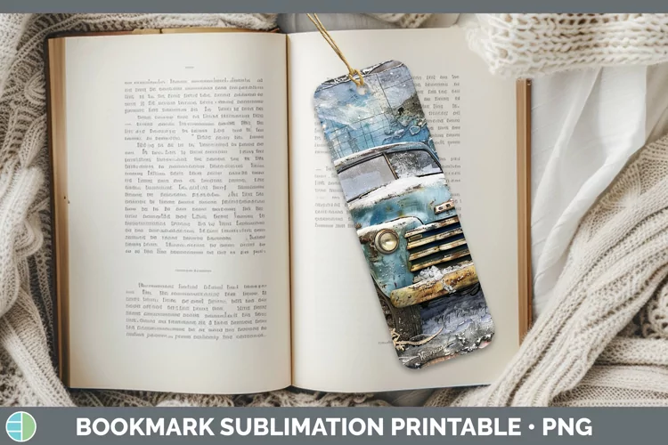 Vintage Blue Christmas Vintage Truck Bookmark Sublimation Pr