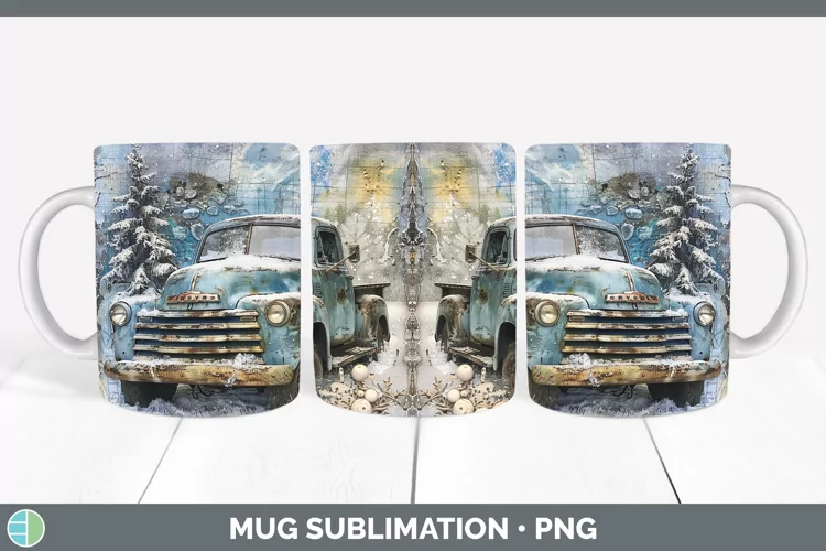 Vintage Blue Christmas Vintage Truck Mug Wrap Sublimation Co