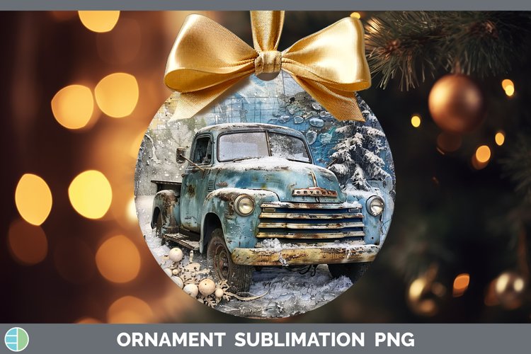 Vintage Blue Christmas Vintage Truck Ornament Sublimation Ba