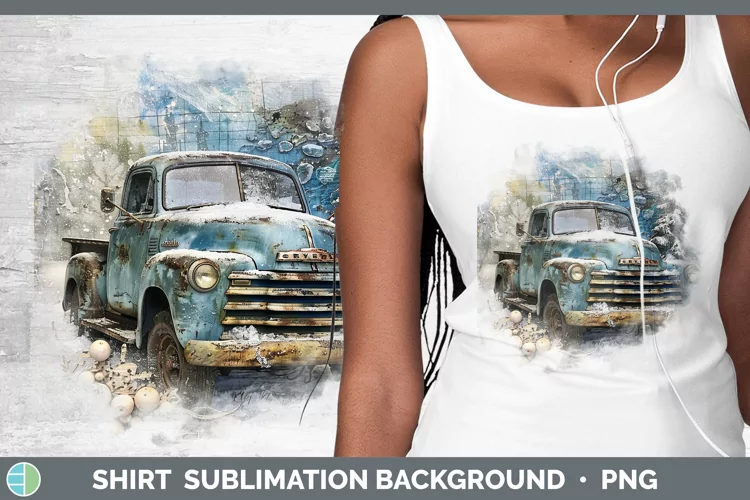 Vintage Blue Christmas Vintage Truck Shirt Sublimation Subli