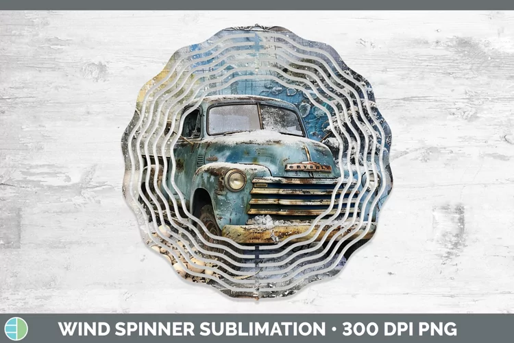 Vintage Blue Christmas Vintage Truck Wind Spinner Sublimatio