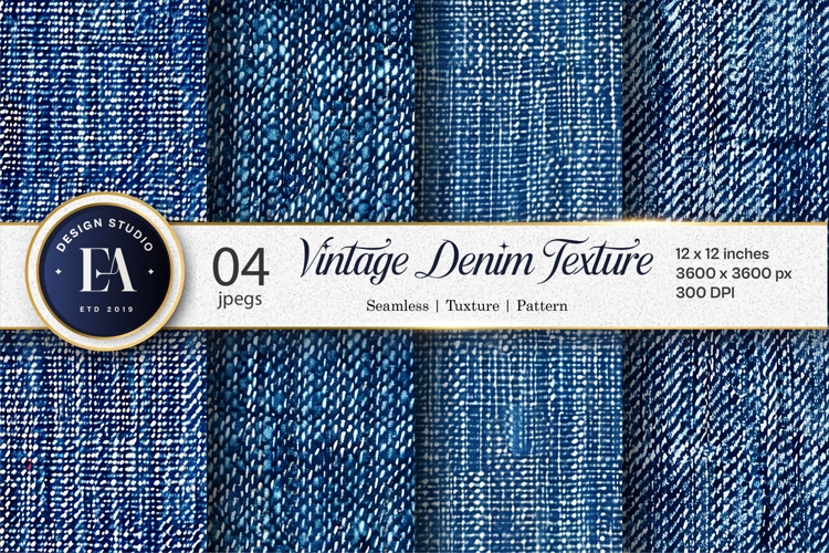 Vintage Blue Denim Fabric Digital Paper