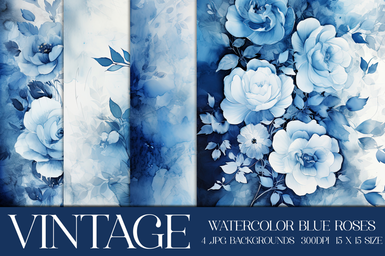 Blue Watercolor Floral Backgrounds, Blue Floral Papers, s1