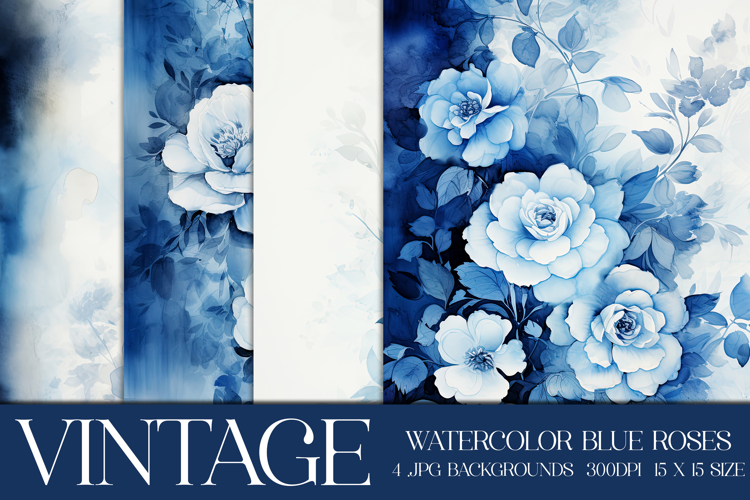 Blue Watercolor Floral Backgrounds, Blue Floral Papers, s2