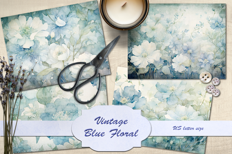 Vintage Blue Floral Papers