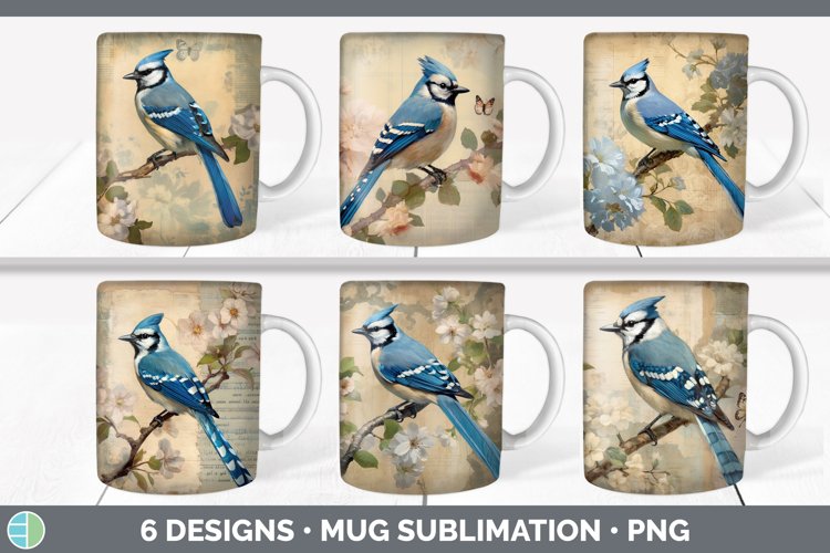 Bundle of six Decoupage Blue Jays Mug Wrap designs.