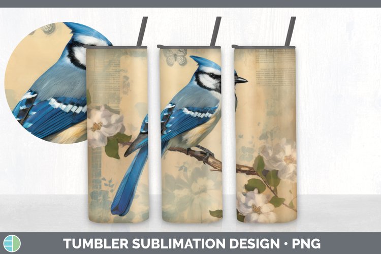 Vintage Blue Jay Bird Tumbler | Sublimation 20 oz Skinny Tum