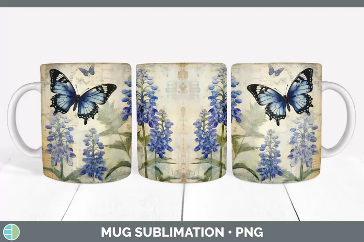 Vintage Bluebonnet Flowers Mug Wrap | Sublimation Coffee Cup