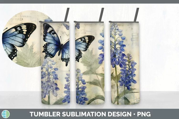 Vintage Bluebonnet Flowers Tumbler | Sublimation 20 oz Skinn