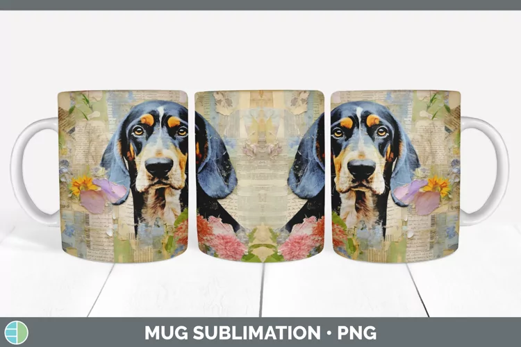 Vintage Bluetick Coonhound Dog Mug Wrap | Sublimation Coffee