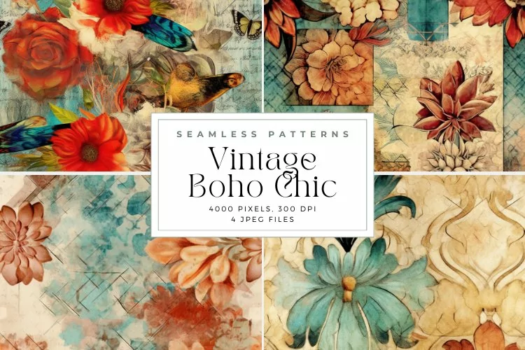 4 Vintage Boho Chic Seamless Pattern