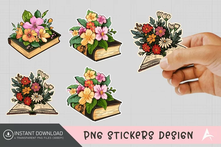 Vintage Book Flowers Sticker Clipart