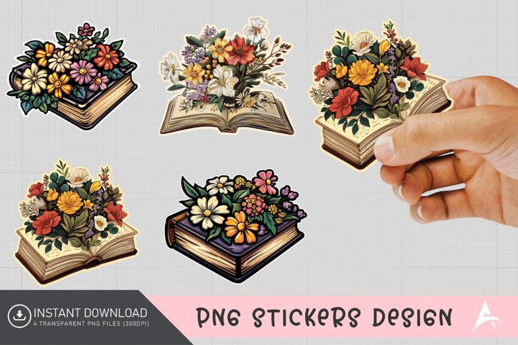 Vintage Book Flowers Sticker Clipart