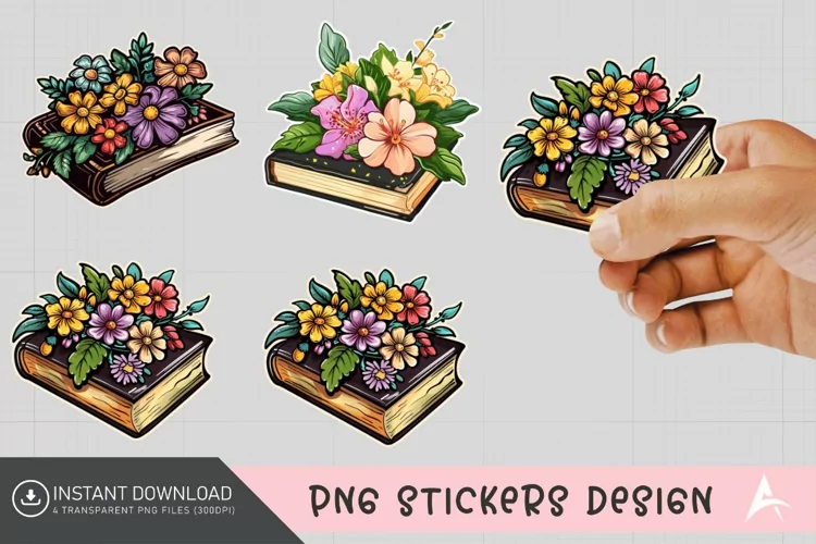 Vintage Book Flowers Sticker Clipart