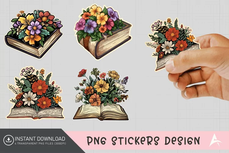 Vintage Book Flowers Sticker Clipart