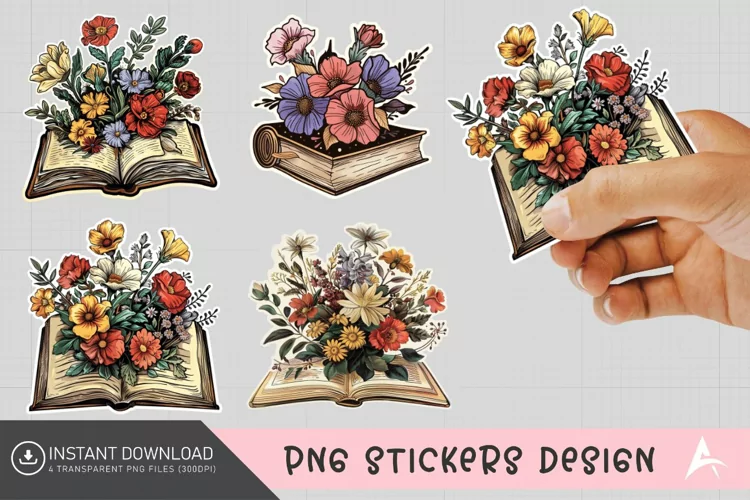 Vintage Book Flowers Sticker Clipart