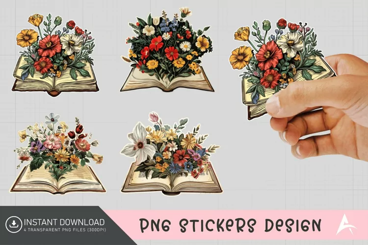 Vintage Book Flowers Sticker Clipart