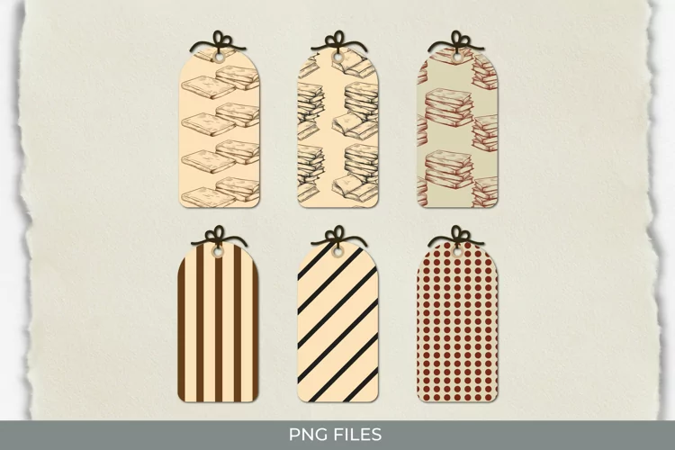 Vintage Book Seamless Pattern Shaped Tags
