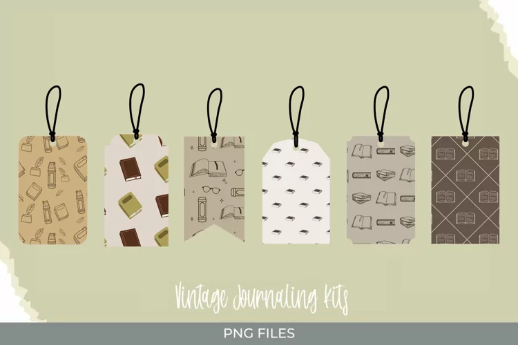 Vintage Book Seamless Pattern Shaped Tags