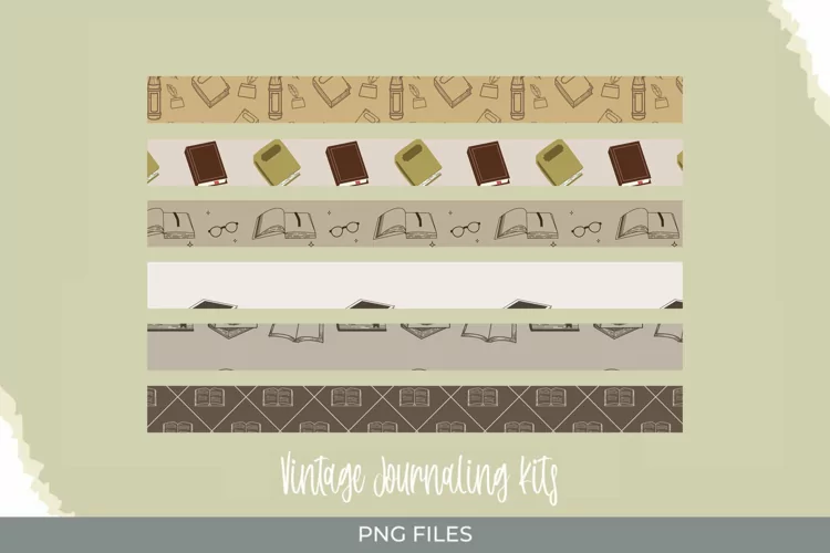 Vintage Book Seamless Pattern Strips