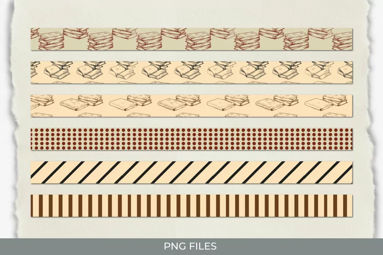 Vintage Book Seamless Pattern Strips