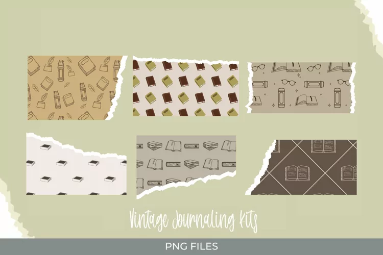 Vintage Book Seamless Pattern Torn Paper