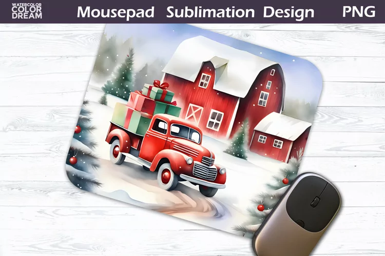 Christmas MousePad PNG | Red Truck Mouse Pad Sublimation