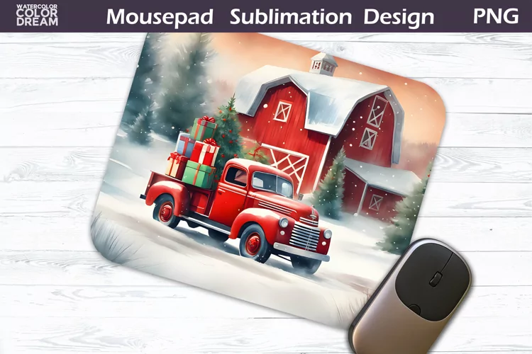 Christmas MousePad PNG | Vintage Red Truck Mouse Pad