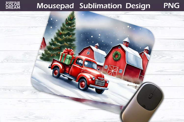 Christmas Mouse Pad PNG | Farm Red Truck MousePad