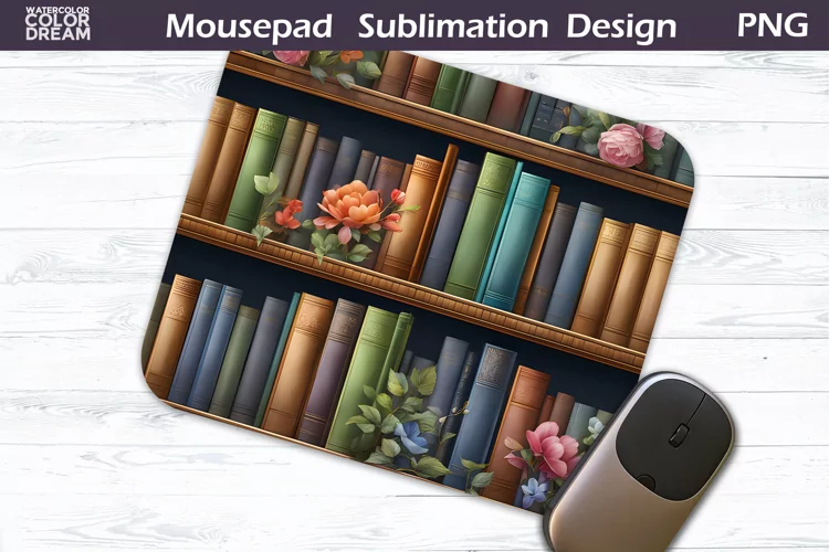 Books Floral MousePad Sublimation | Book Lover Mouse Pad