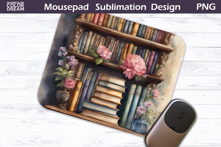 Books Floral MousePad | Book Lover Mouse Pad Sublimation example image 1