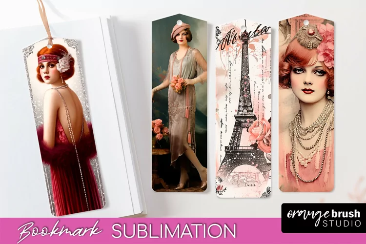 Vintage Bookmark Sublimation - Flapper Girl Bookmarks 4 PNG
