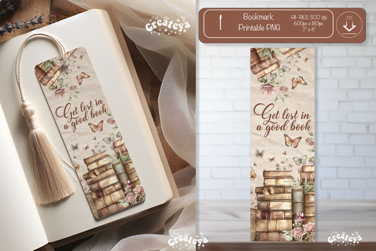 Old Book Vintage Bookmark png Book Lover Printable Quote