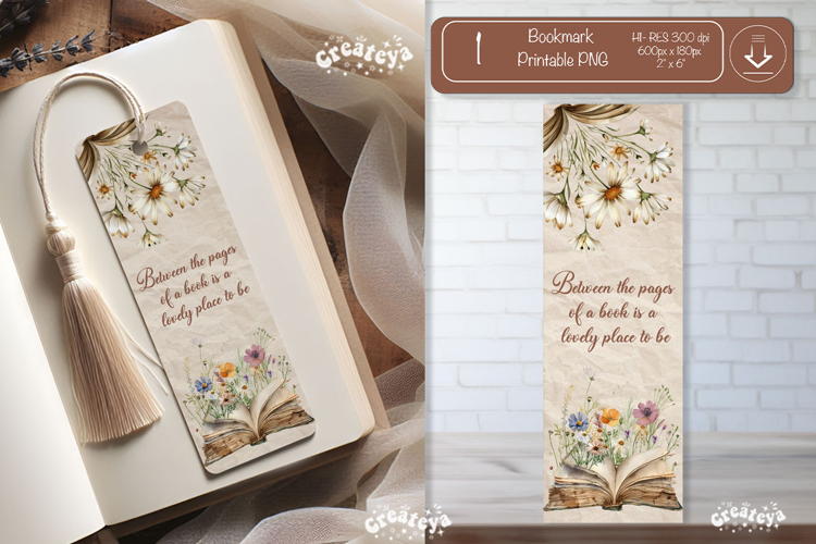 Open Book Vintage Bookmark png Flower Book Lover Quote png