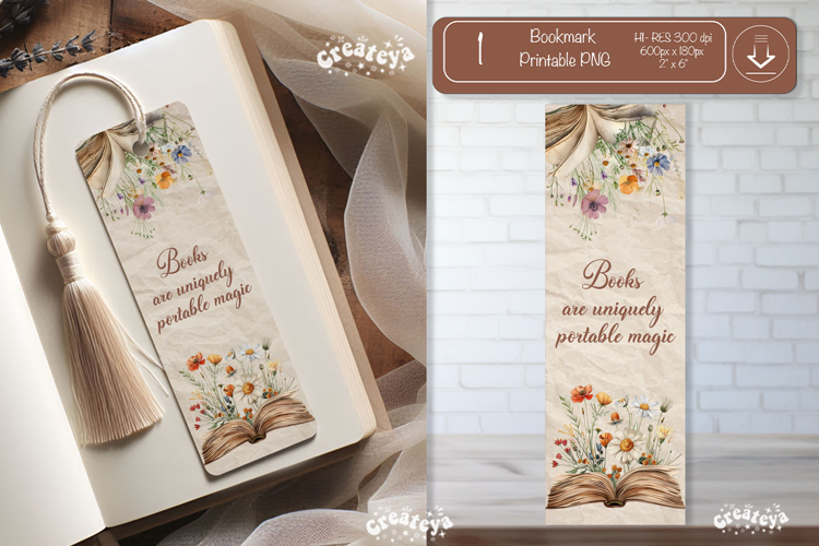 Open Book Vintage Bookmark png Flower Book Lover Quote png