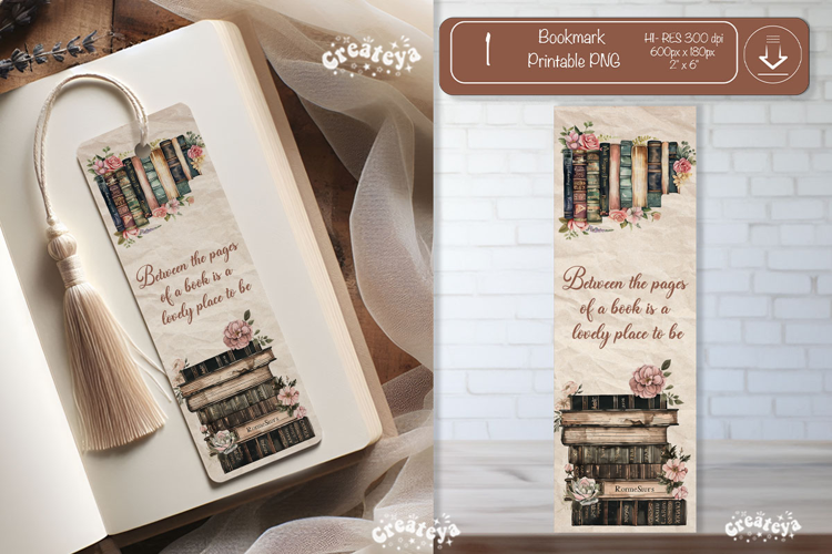 Open Book Vintage Bookmark png Flower Book Lover Quote png