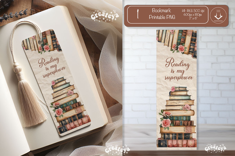 Old Book Vintage Bookmark png Flower Book Lover Quote png
