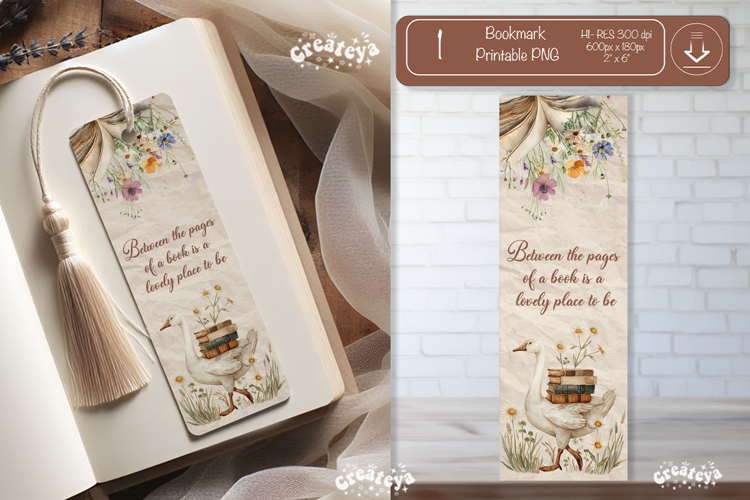 Book Vintage Bookmark png Goose Flower Book Lover Quote png